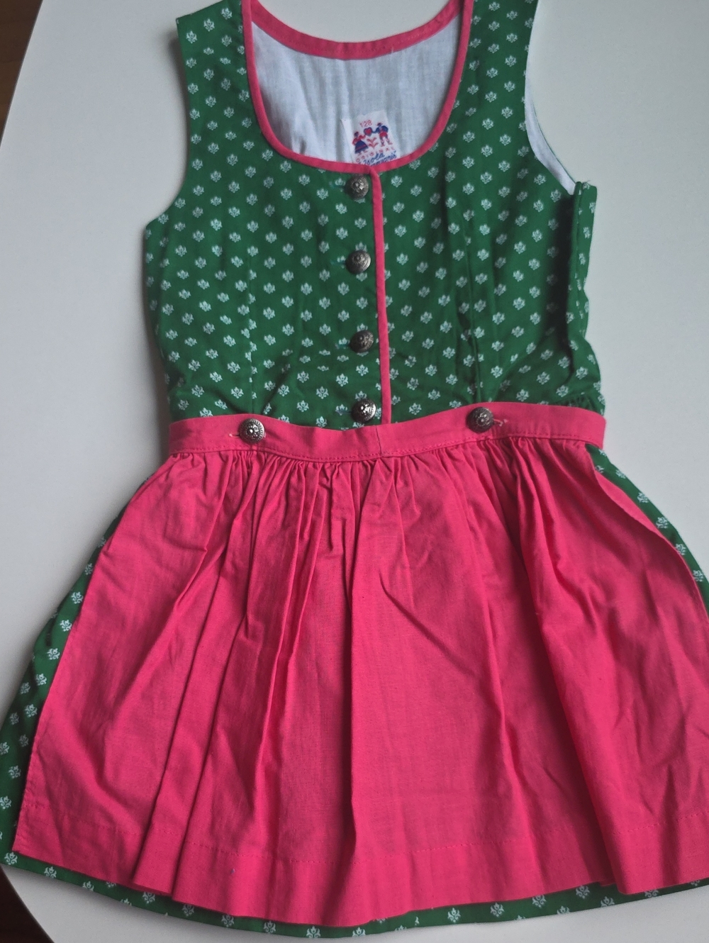 Isola Green and Pink Sleeveless Cotton GIRLS Dirndl German Dress